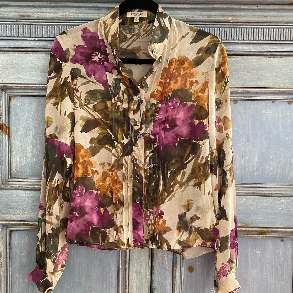 Burberry London Silk semi sheer floral top size M - Picture 2 of 12
